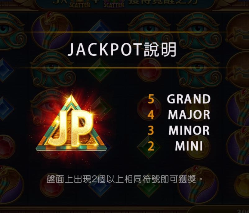 戰神賽特2 覺醒之力 JACKPOT 獎金分布說明圖示